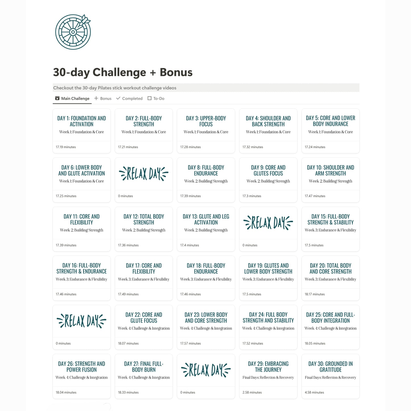 30 Day Pilates Challenge Videos + Progress Tracker + Ebook