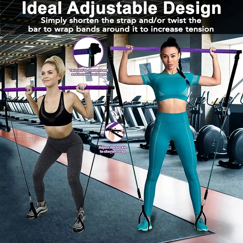 Pilates Squat Bar with Adjustable Buckles + 5 pairs of Resistance Bands