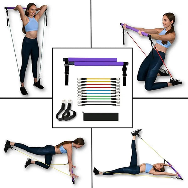 Pilates Squat Bar with Adjustable Buckles + 5 pairs of Resistance Bands