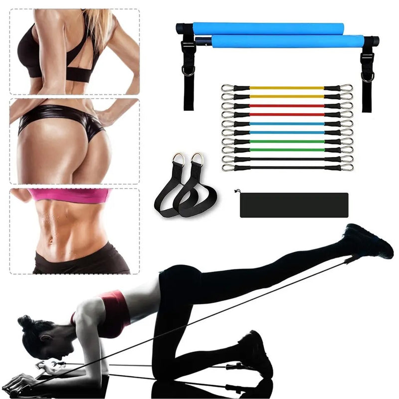 Pilates Squat Bar with Adjustable Buckles + 5 pairs of Resistance Bands