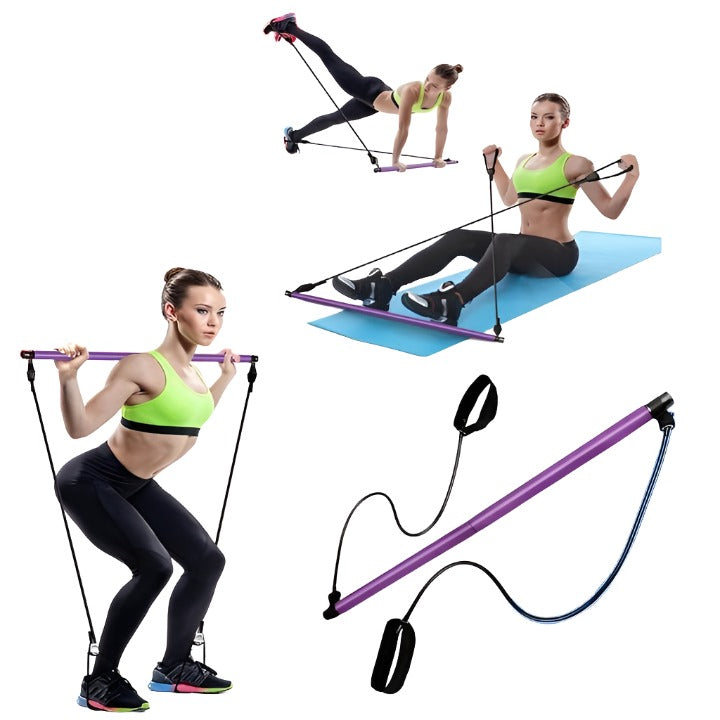 Pilates Stick Squat Training Bar with Bands